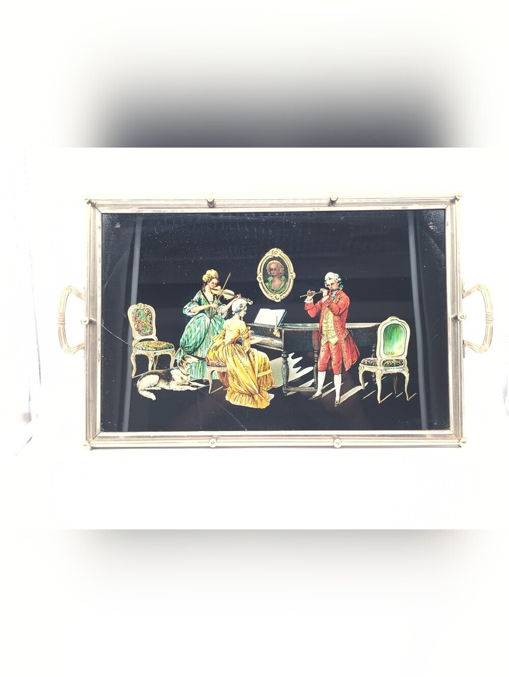 1940s Elegant Vintage-Style Music Scene Serving Tray - Black with Gold Accents